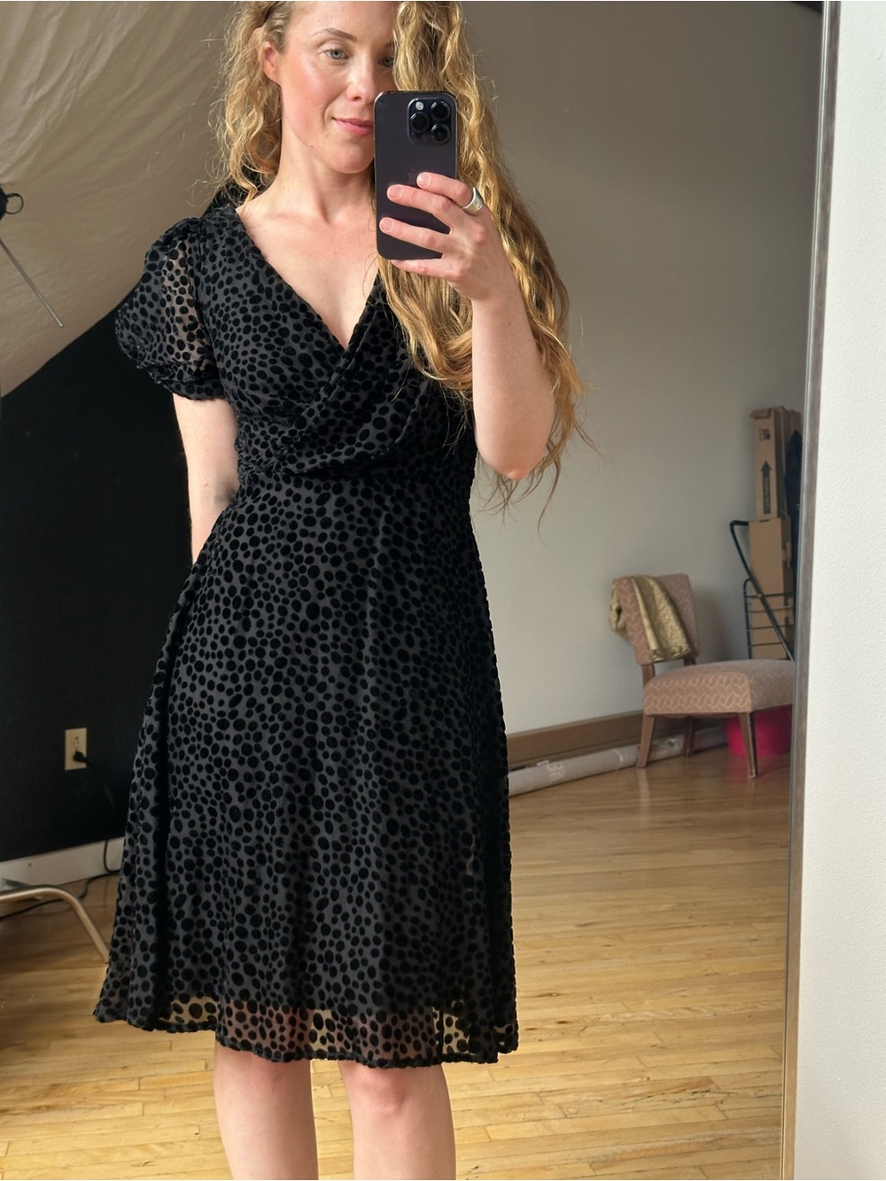 DKNY Black Polka Dot Wrap Dress